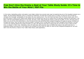 Free Don't Give the Enemy a Seat at Your Table Study Guide: It's Time to Win the Battle of Your Mind | PDF File