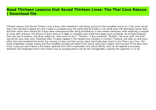 Read Thirteen Lessons that Saved Thirteen Lives: The Thai Cave Rescue | Download file