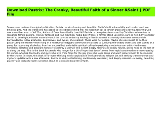 Download Pastrix: The Cranky, Beautiful Faith of a Sinner & Saint | PDF File