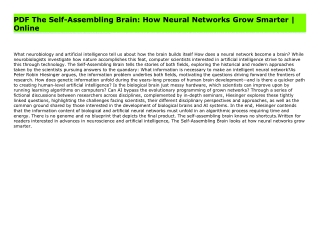 PDF The Self-Assembling Brain: How Neural Networks Grow Smarter | Online