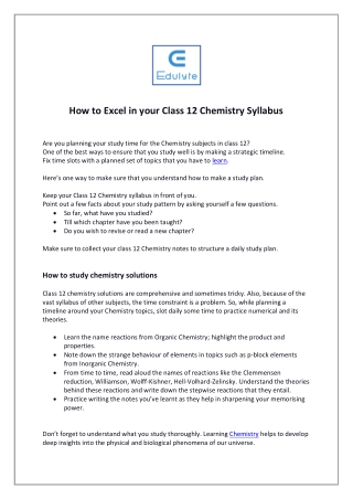 How to Excel in your Class 12 Chemistry Syllabus