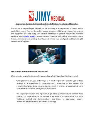 Appropriate Surgical Instruments and Needle Holders for a Surgical Procedure-converted