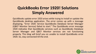 QuickBooks Error 1920! Solutions Simply Answered
