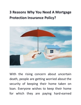 3 Reasons Why You Need A Mortgage Protection Insurance Policy