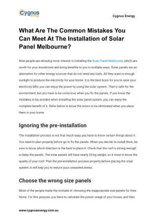 What Are The Common Mistakes You Can Meet At The Installation of Solar Panel Melbourne_