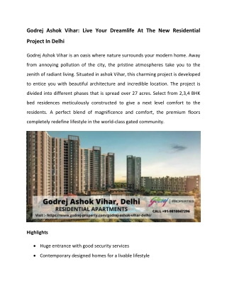 Godrej Ashok Vihar - Live Your Dreamlife At The New Residential Project In Delhi