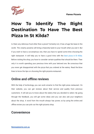 How To Identify The Right Destination To Have The Best Pizza In St Kilda_