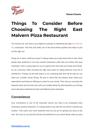 Things To Consider Before Choosing The Right East Malvern Pizza Restaurant