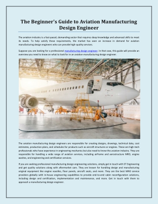 The Beginner's Guide to Aviation Manufacturing Design Engineer