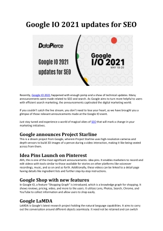 Google IO 2021 updates for SEO