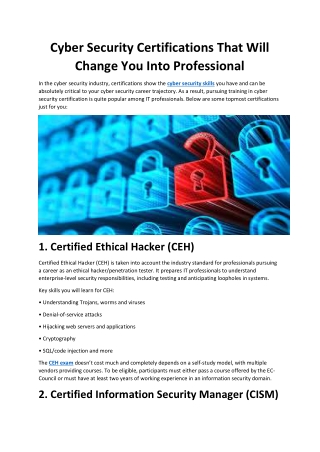 Cyber Security Certifications That Will Change You Into Professional