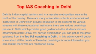 Top IAS Coaching in Delhi