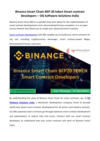 Binance Smart Chain BEP-20 token Smart contract Developers - OGSS