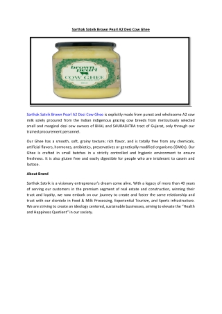 Sarthak Satvik Brown Pearl A2 Desi Cow Ghee
