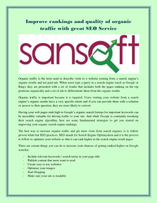 Improve rankings and quality of organic traffic with great SEO Service
