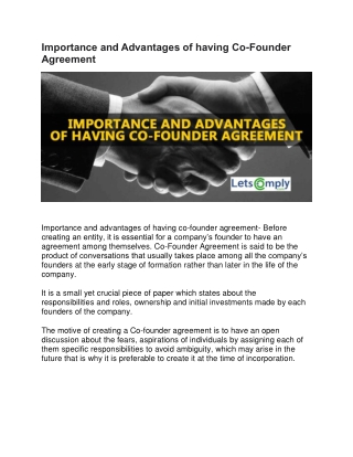 Importance and Advantages of having Co-Founder Agreement