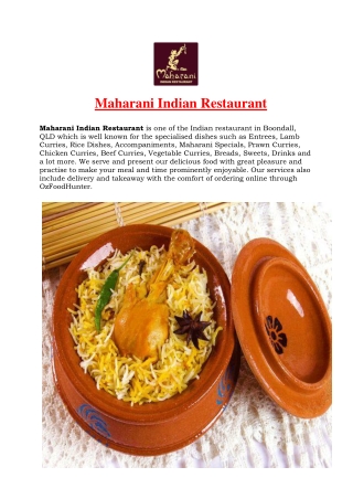 5% Off - Maharani Indian Restaurant Menu Boondall, QLD