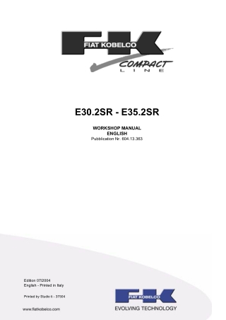 Fiat Kobelco E30.2SR Mini Crawler Excavator Service Repair Manual