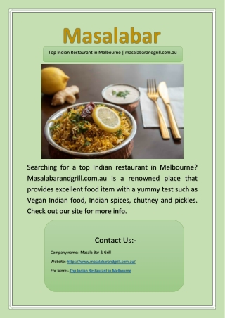 Top Indian Restaurant in Melbourne | masalabarandgrill.com.au