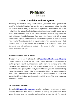 Sound Amplifier and FM Systems