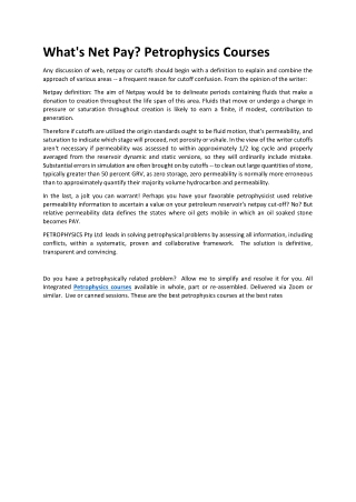 What Net Pay Petrophysics Courses