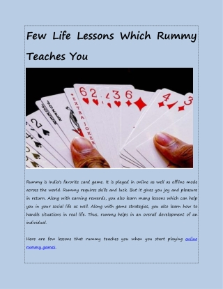 Few Life Lessons Which Rummy Teaches You