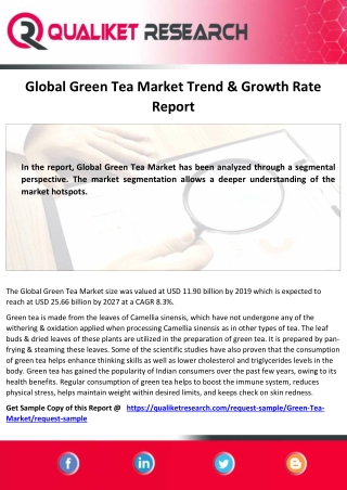 Global  Green Tea Market  Top 5 Competitors, Regional Trend, Application, Market