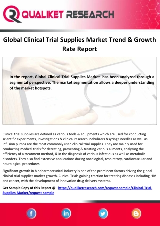 Global  Clinical Trial Supplies Market  Top Competitors, Application