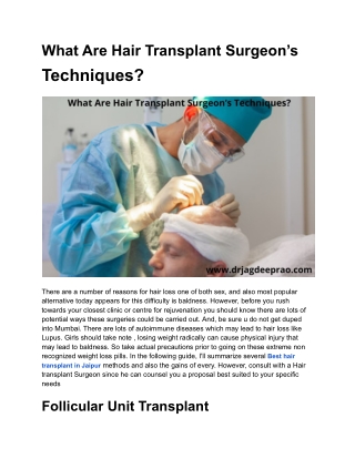 What Are Hair Transplant Surgeon’s