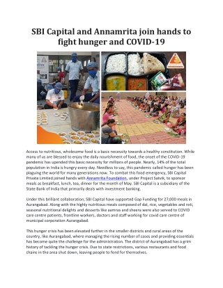 SBI Capital and Annamrita join hands to fight hunger and COVID