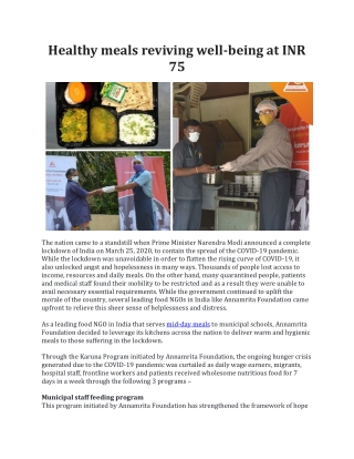 Healthy meals reviving well-being at INR 75