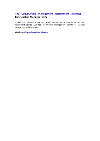 Top Construction Management Recruitment Agencies | Construction Manager Hiring
