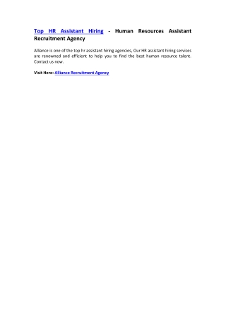 Top HR Assistant Hiring - Human Resources Assistant Recruitment Agency