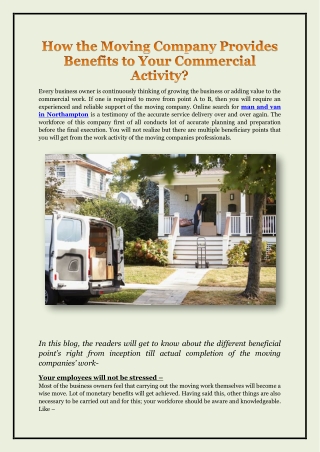 How the Moving Company Provides Benefits to Your Commercial Activity