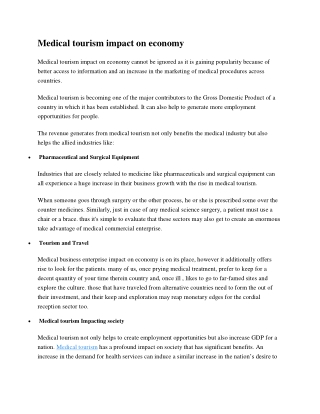 Medical tourism impact on economy  Revenue