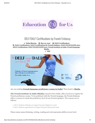 DELF/DALF Certifications by French Embassy