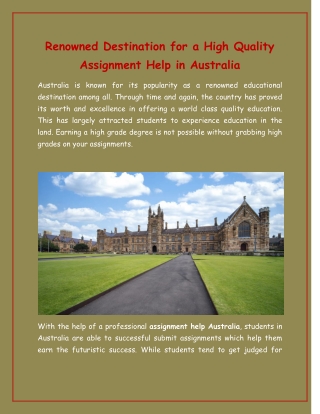 Renowned Destination for a High Quality Assignment Help in Australia