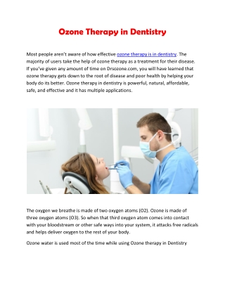 Ozone Therapy in Dentistry