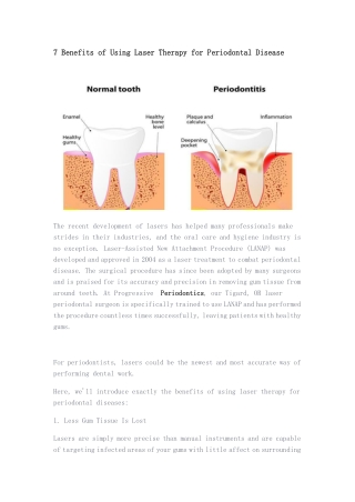 7 Benefits of Using Laser Therapy for Periodontal Disease