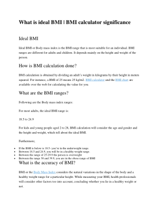 What is ideal BMI  BMI calculator significance