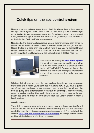 Quick tips on the spa control system