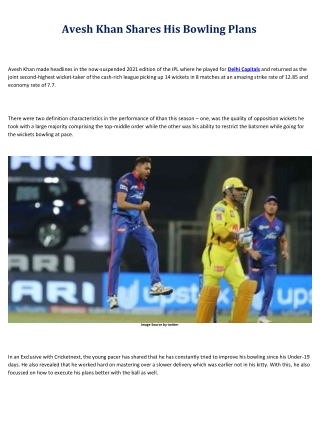 Avesh Khan Shares His Bowling Plans