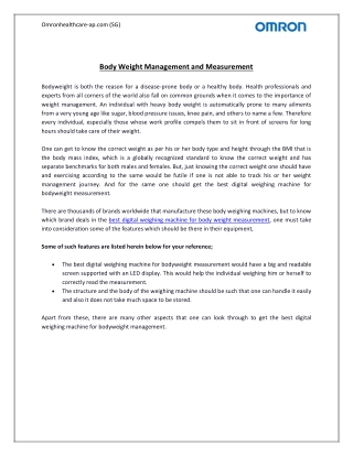 Body Weight Management & Measurement