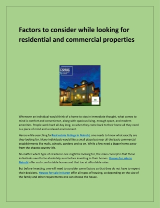 Factors to consider while looking for residential and commercial properties