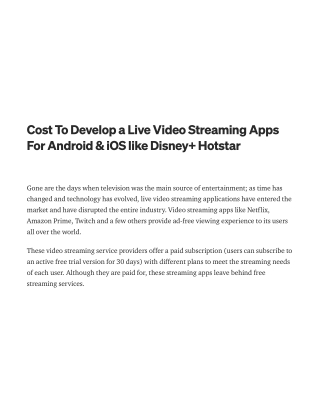 Cost To Develop a Live Video Streaming Apps For Android & iOS like Disney  Hotstar