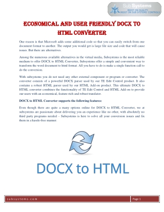 Economical and User Friendly DOCX to HTML Converter