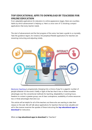 TOP EDUCATIONAL APPS TO DOWNLOAD BY TEACHERS FOR ONLINE EDUCATION
