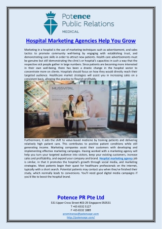 Hospital Marketing Agencies Help You Grow