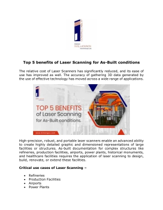 Top 5 benefits of Laser Scanning for As-Built conditions.