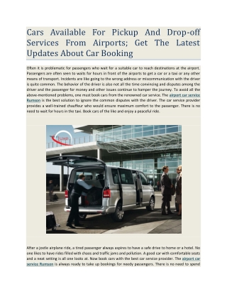 Cars Available For Pickup And Drop-off Services From Airports; Get The Latest Up